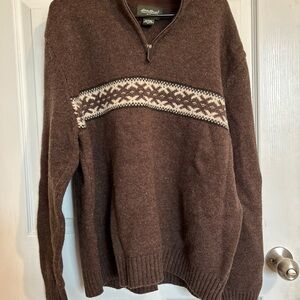 Eddie Bauer Brown and White Zip Up Sweater with Nordic Pattern